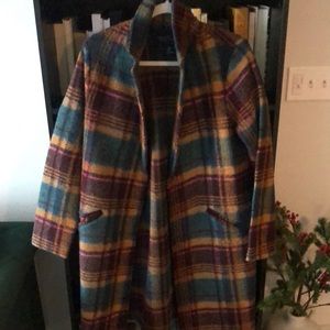 Plaid wool blend coat